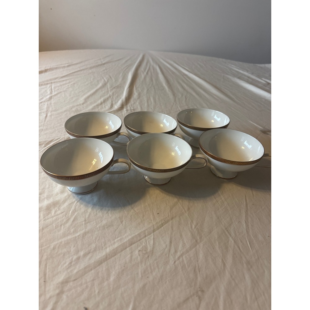 Treasure Chest Tea Cups Set 6 White Gold Greek Key Germany Footed China